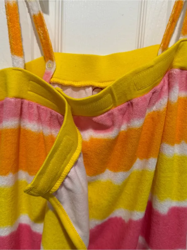 OP Ocean Pacific Terry Cloth Cover Up Dress Pink Yellow Stripe Size S - Image 2