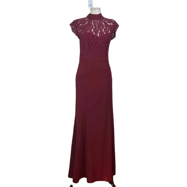Lulus Crazy About You Burgundy Backless Lace‎ Maxi Dress Size Medium - Image 2