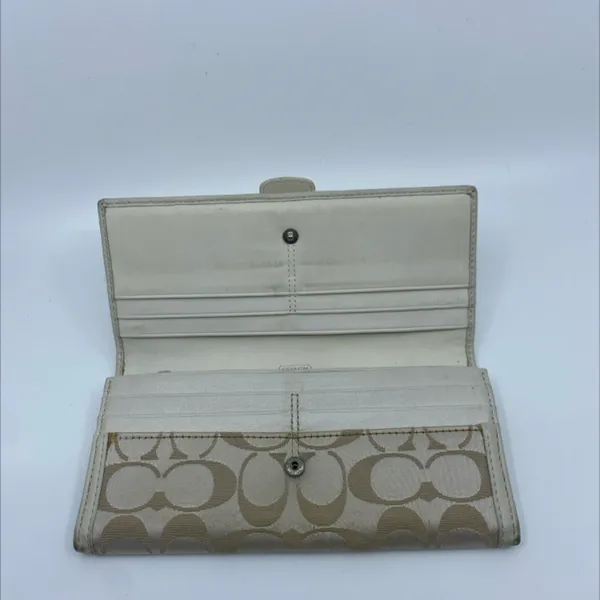 Coach Signature C Buckle Flap Beige Cream Canvas Leather Wallet - Image 4