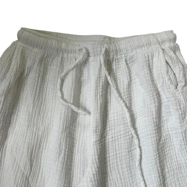 SHEIN Women White 100% Cotton Gauze Wide Leg Drawstring Pants Size Medium | 0159 - Image 3