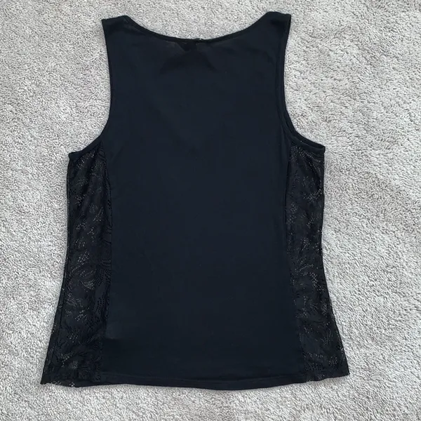 7 For All Mankind Black Sheer Tank Top Lace M - Image 7