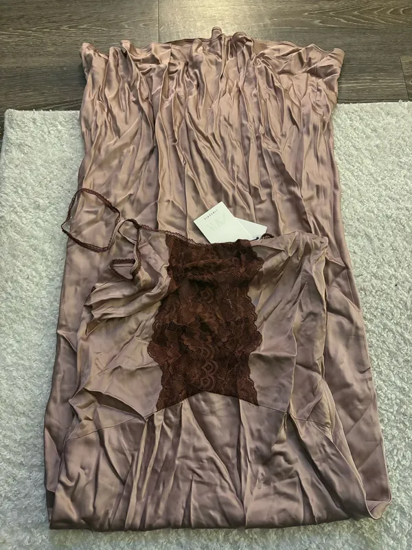 NWT Zara dusty pink satin effect lace dress. Size Small - Image 6