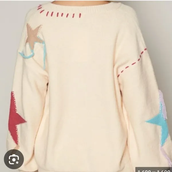 POL Patchwork Star Sweater - Beige V Neck Thick Knit Size Medium - Image 12
