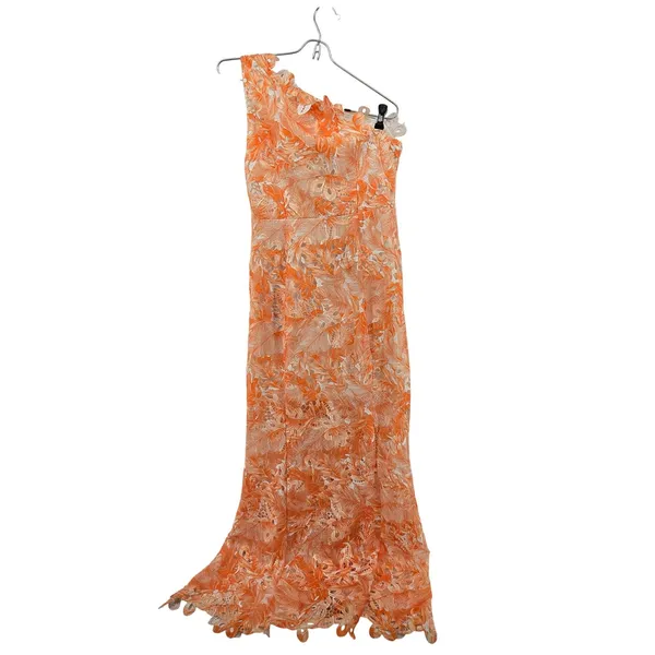 All‎ About May Dress Womens 6 Orange Krestra One Shoulder Floral Lace Midi Slit - Image 2