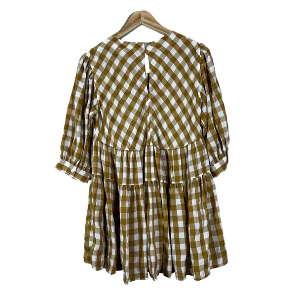 Mustard Seed Gingham Tiered Babydoll Dress Mustard Yellow Farmhouse Size M - Image 3