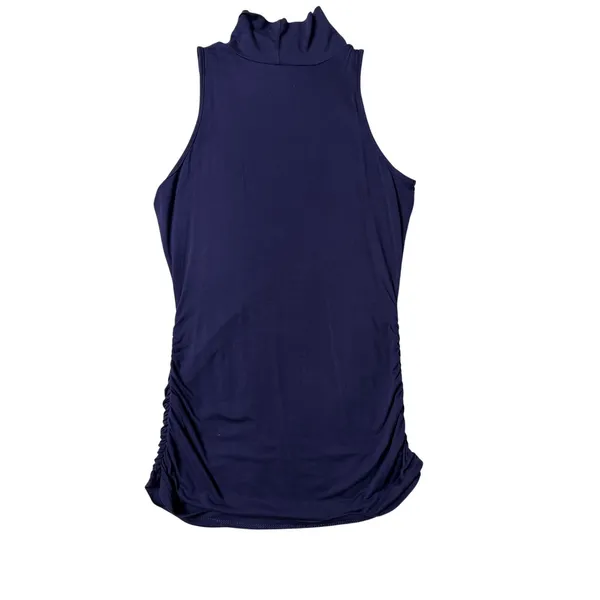 Navy Sleeveless Ruched Turtleneck Tunic L Minimalist Office - Image 7