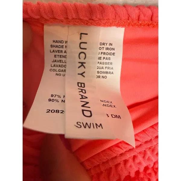 Lucky Brand Coral 2 Piece Crinkle Rib Halter Triangle Side Tie Bikini Swim Set L - Image 6