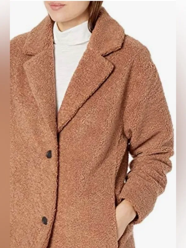 Relaxed Teddy Coat in Camel Brown - Image 3