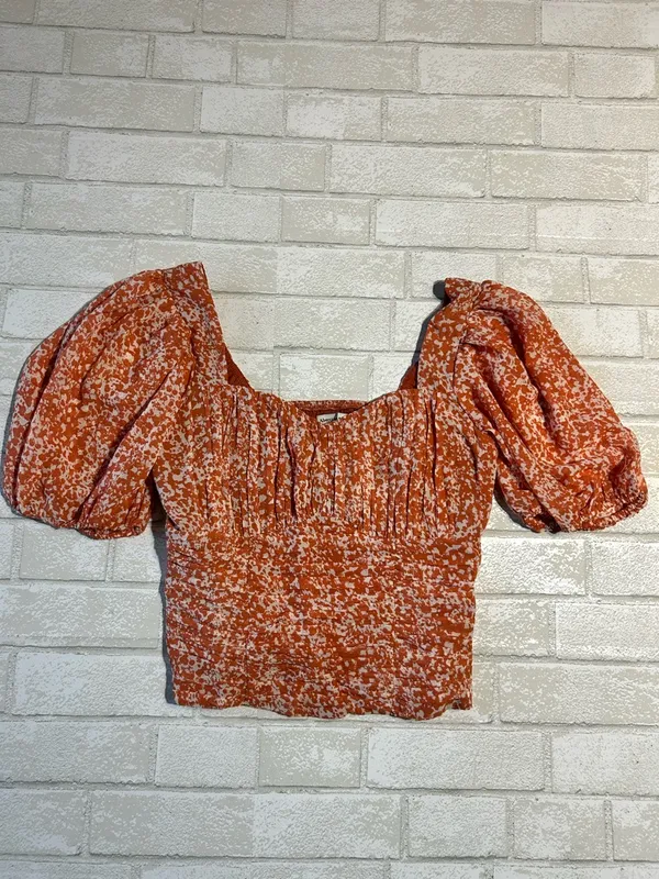 Abercrombie & Fitch Puff-Sleeve Smocked Top Rust Orange BoHo Size Medium - Image 2