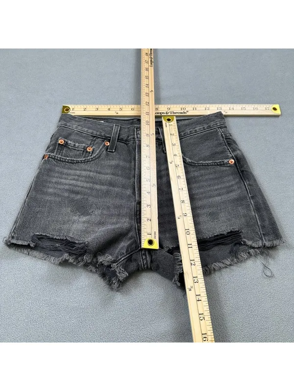 Levis 501 Original Black Cut Off Denim Jean Shorts Womens 24 High Rise Raw Hem - Image 3
