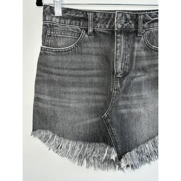 We‎ The Free People Black Denim Mini Skirt 25 Frayed Hem Rocker Festival Revival - Image 2