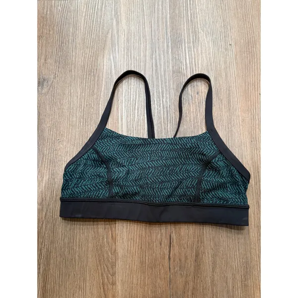 Lululemon Free To Be Bra Teal Black Chevron Print Thin Strap Yoga‎ Bra Size 6 - Image 3