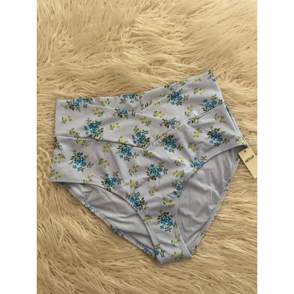 Aerie High Rise Full Coverage Crossover Bikini Bottom Eyelet Blue Medium - Image 5
