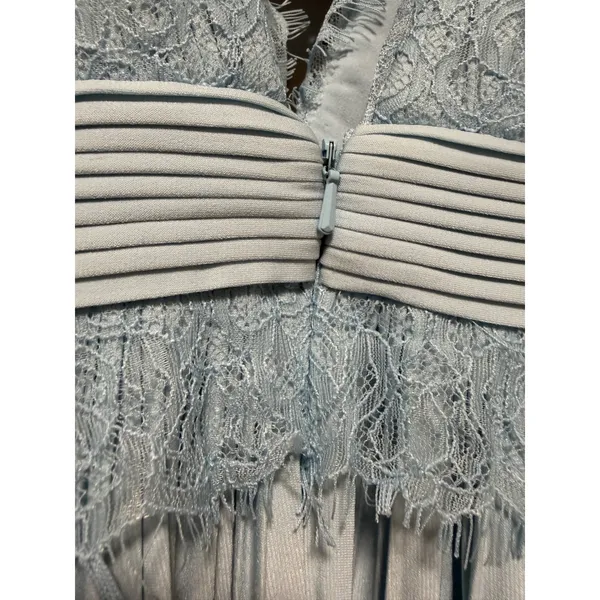 ASOS Light Blue Pleated‎ Lace Trim Maxi Dress Sleeveless V-Neck Wedding Guest 4 - Image 5