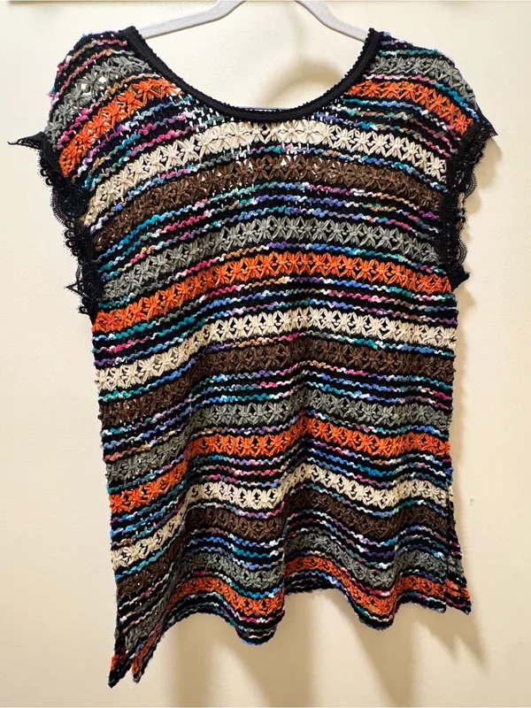 Free People New Romantics‎ crochet Chenille Stripe Knit Top Size Small Lace - Image 6