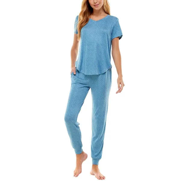 Roudelain Womens V-Neck T-Shirt & Jogger Pants Pajama Set Niagara Blue S - Image 9
