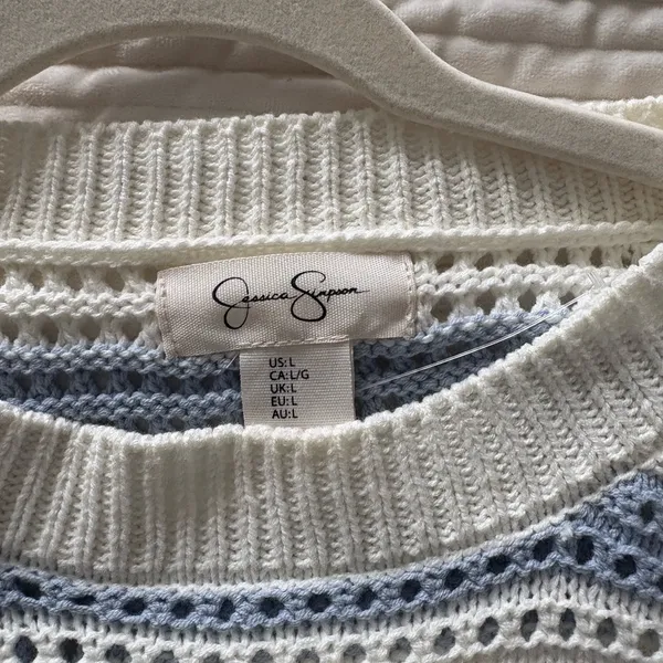 Striped Blue and White Women's Sweater - Image 2