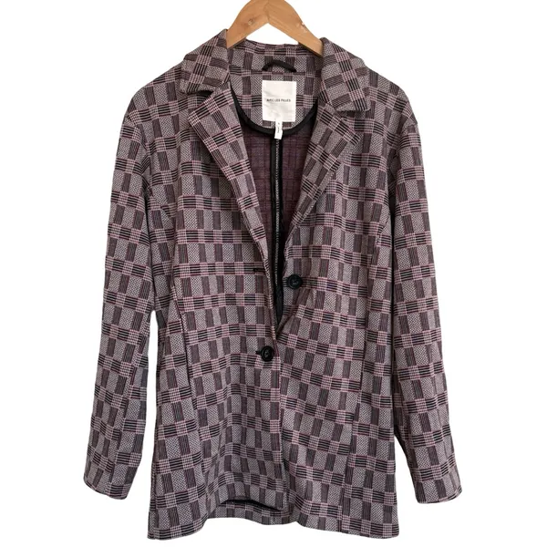 Anthropologie Avec Les Filles Plaid Oversized Long Two Button‎ Blazer Jacket S - Image 3