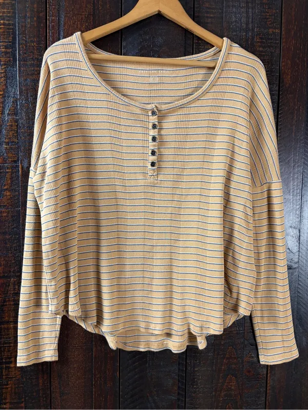 American Eagle Fall Colors Henley Long Sleeve Top Medium - Image 2