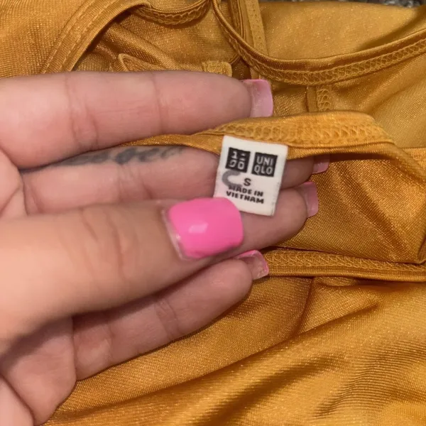 Mustard Yellow Side Slit Cami Mini Dress Spaghetti Strap Size Small - Image 3