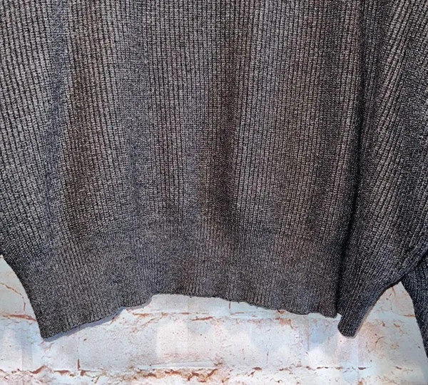 Zara knit crew neck semi cropped sweater pullover grey long sleeve L ribbed - Image 6
