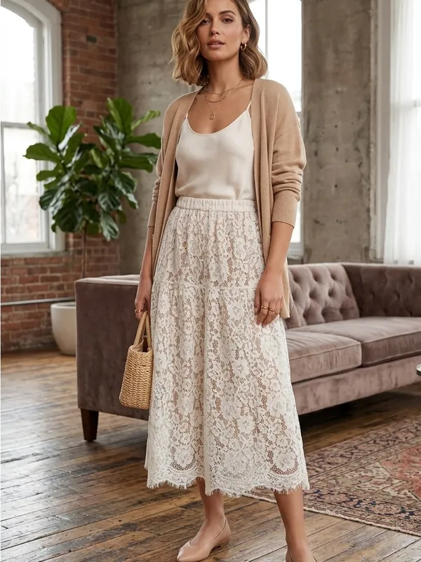 Wilfred Aritzia Lace White Lined Sheer Bohemian Maxi Skirt - Image 2