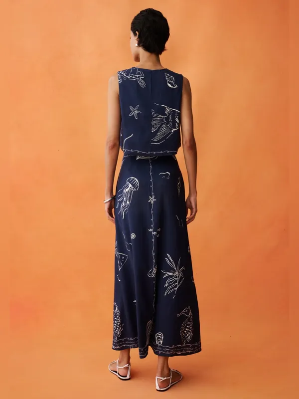 NWT ANAYA Sari Set size 2 blue navy linen skirt Few Moda - Image 4