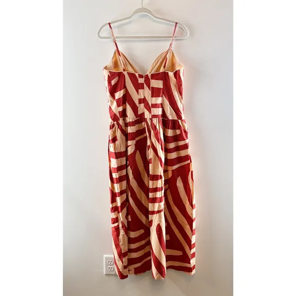 Mon Renn Geometric Cotton Drop Waist Midi Dress Maroon Red Medium - Image 5
