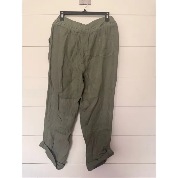 Kaktus Women’s XL Olive Green Linen Pants LagenLook Minimalist Art to Wear - Image 3