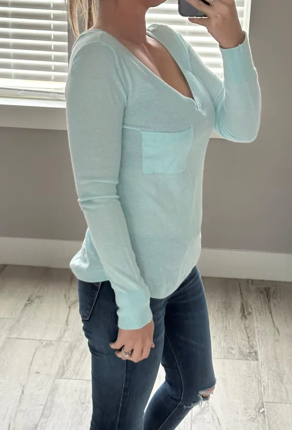 Light Blue V-Neck Sweater - Image 2