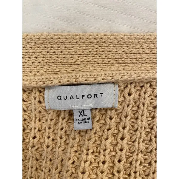 Qualfort Womens Knit Cardigan XL Beige Button-Up 100% Cotton Lightweight Sweater - Image 5