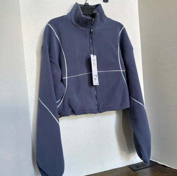 Alo Yoga Polar Fleece Game Time Full Zip Jacket Bluestone White Large - Image 6