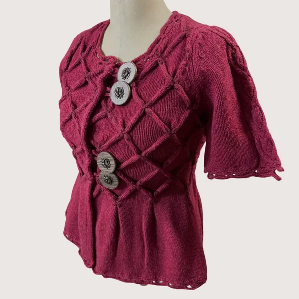 Leifsdottir XS Lisel Cardigan‎ Burgundy Wool Knit Peplum Goblin Viking Valentine - Image 2