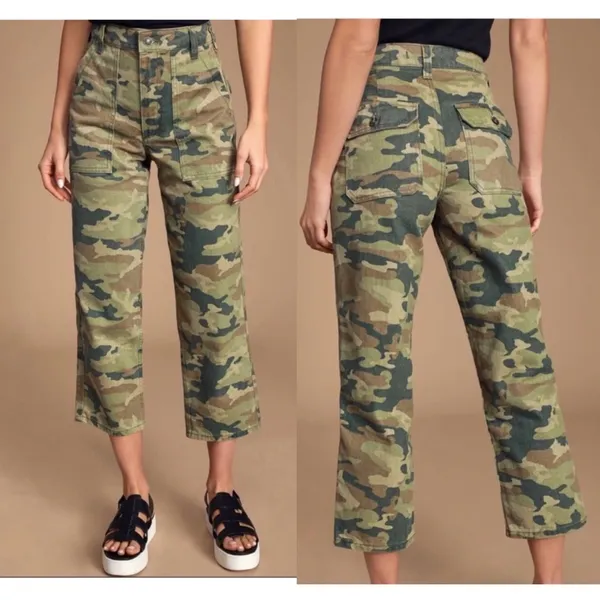 We The Free Free People Remy Camouflage Crop Jeans 25 High Rise Green‎ Camo Pants Denim NEW - Image 2