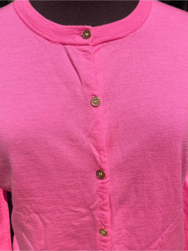 J.Crew Neon Pink Lightweight 100% Merino Wool Jackie Cardigan Sweater Size XL - Image 3