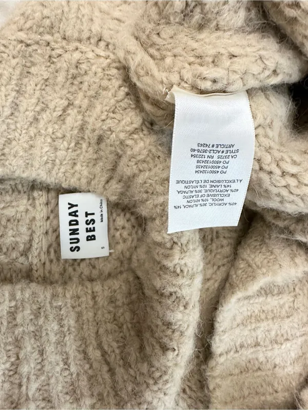 Aritzia Sunday Best Melly Alpaca Wool Cable Knit Sweater – Heather Oatmeal – S - Image 9