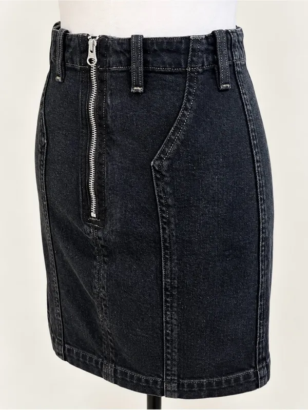 💥 AGOLDE Siouxise Washed Black Denim Mini Skirt Exposed Back Zip Sz 27 💛 - Image 6