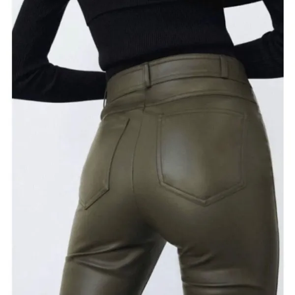 Zara Pants Size Large‎ Black Faux Leather High Rise Split Hem Trouser Mob Wife - Image 2