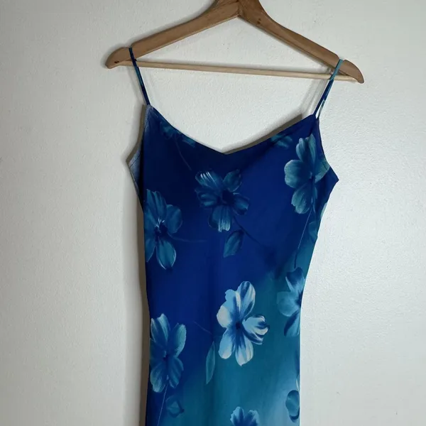 Vintage City Triangles Slip Dress Womens Small Blue Floral Maxi USA 90s dreamy - Image 4