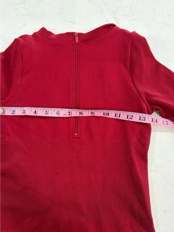 Ribbed Long-Sleeve One-Piece Jumpsuit in Burgundy - Image 8