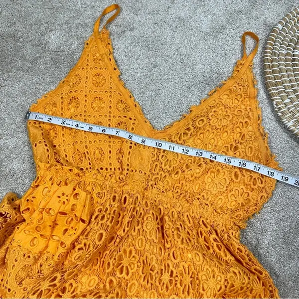 BHLDN x Free People Robinne Crochet Lace Maxi Dress Boho Yellow Orange Size M - Image 12