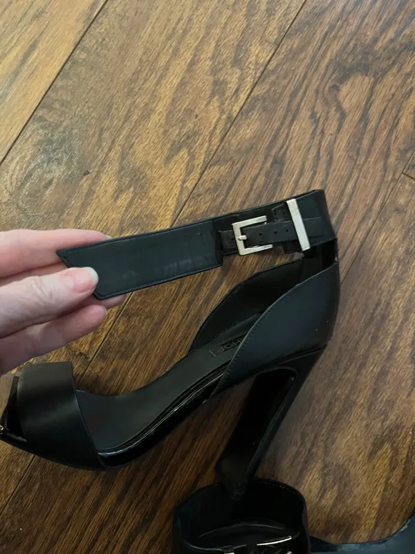 Topshop Black High-Heel Ankle-Strap Sandals with Metallic Toe Accent - Image 10