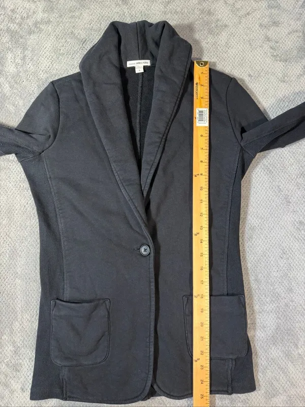 James Perse Standard Sz 3 US L Black Shawl Collar Knit Blazer 1 Button Cotton - Image 6
