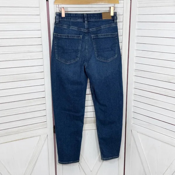 American Eagle Mom Jeans Women 2 Short Blue Tapered Leg High Rise Stretch Y2K‎ - Image 3