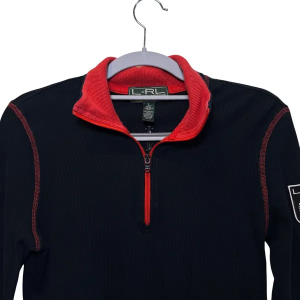 Lauren Ralph Lauren Active‎ Womens Black Waffle Knit Quarter Zip Pullover Small - Image 2