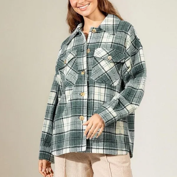 NEW Stradivarius Plaid Green Shacket Jacket Coat - Image 3