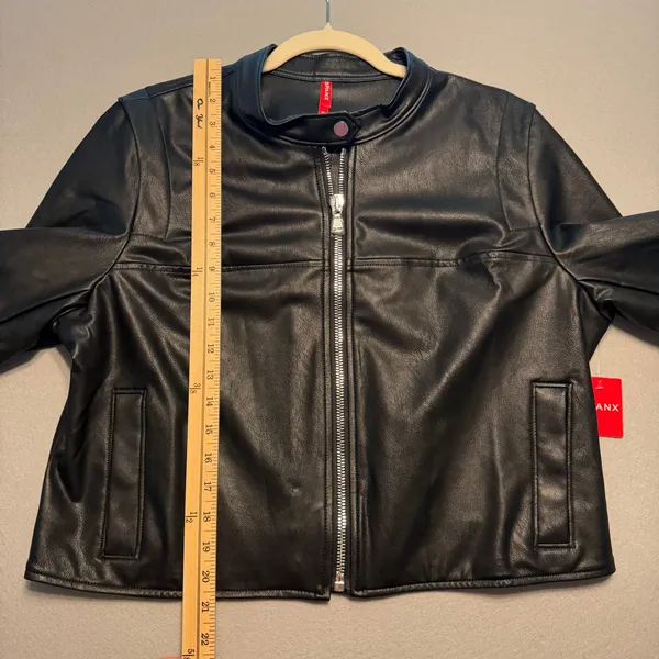 Spanx NWT Faux Leather Moto Jacket Black Full Zip Biker Coat Women XL - Image 6