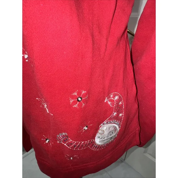 Y2K Snowmen W Snow Fleece‎ Sweater Snap Embroidered Red Classic Elements-sz L - Image 3
