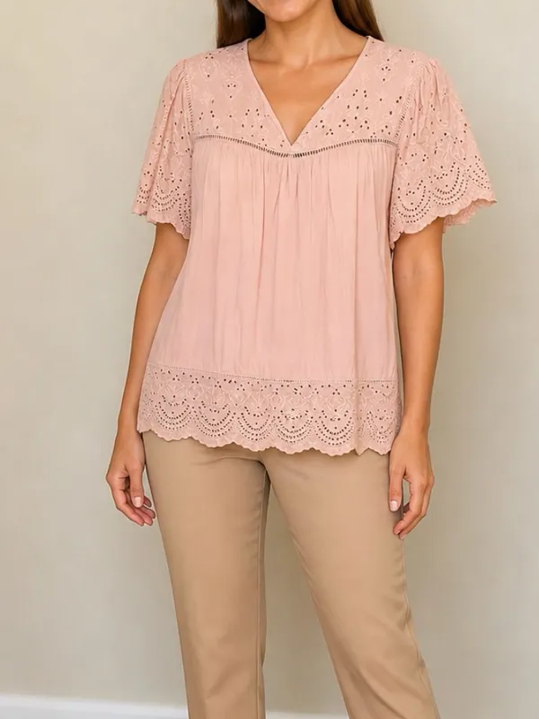 Eyelet‎ Flutter Sleeve Blouse - Image 3