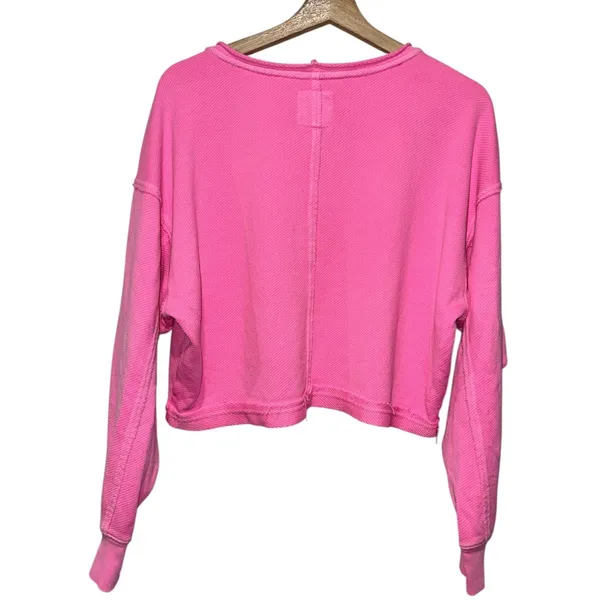 Aerie Beach Party‎ Cropped Sweatshirt Women Sz S Neon Pink Oversized Boho - Image 2